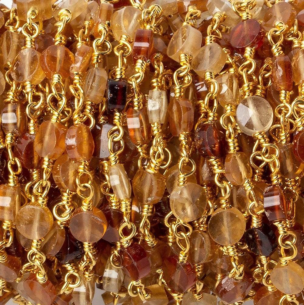 4mm Hessonite Garnet faceted coin Gold Chain by the foot 28 beads
