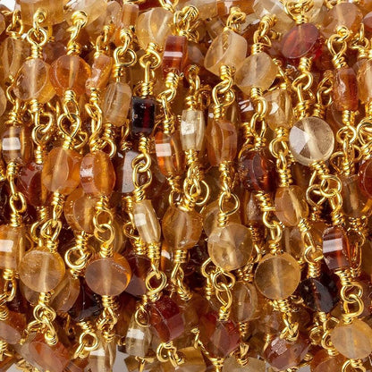 4mm Hessonite Garnet faceted coin Gold Chain by the foot 28 beads