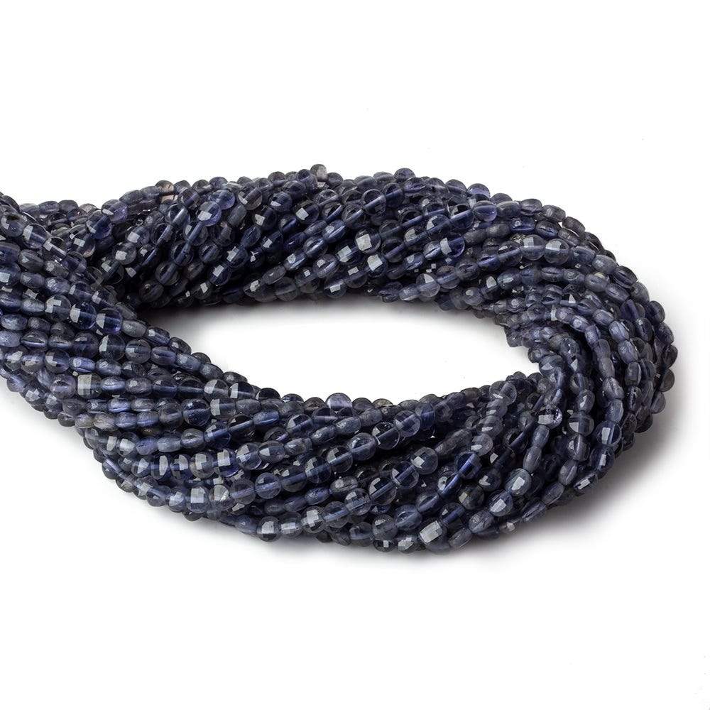 4mm Iolite checkerboard calibrated faceted coins 12.5 inch 85 beads AAA
