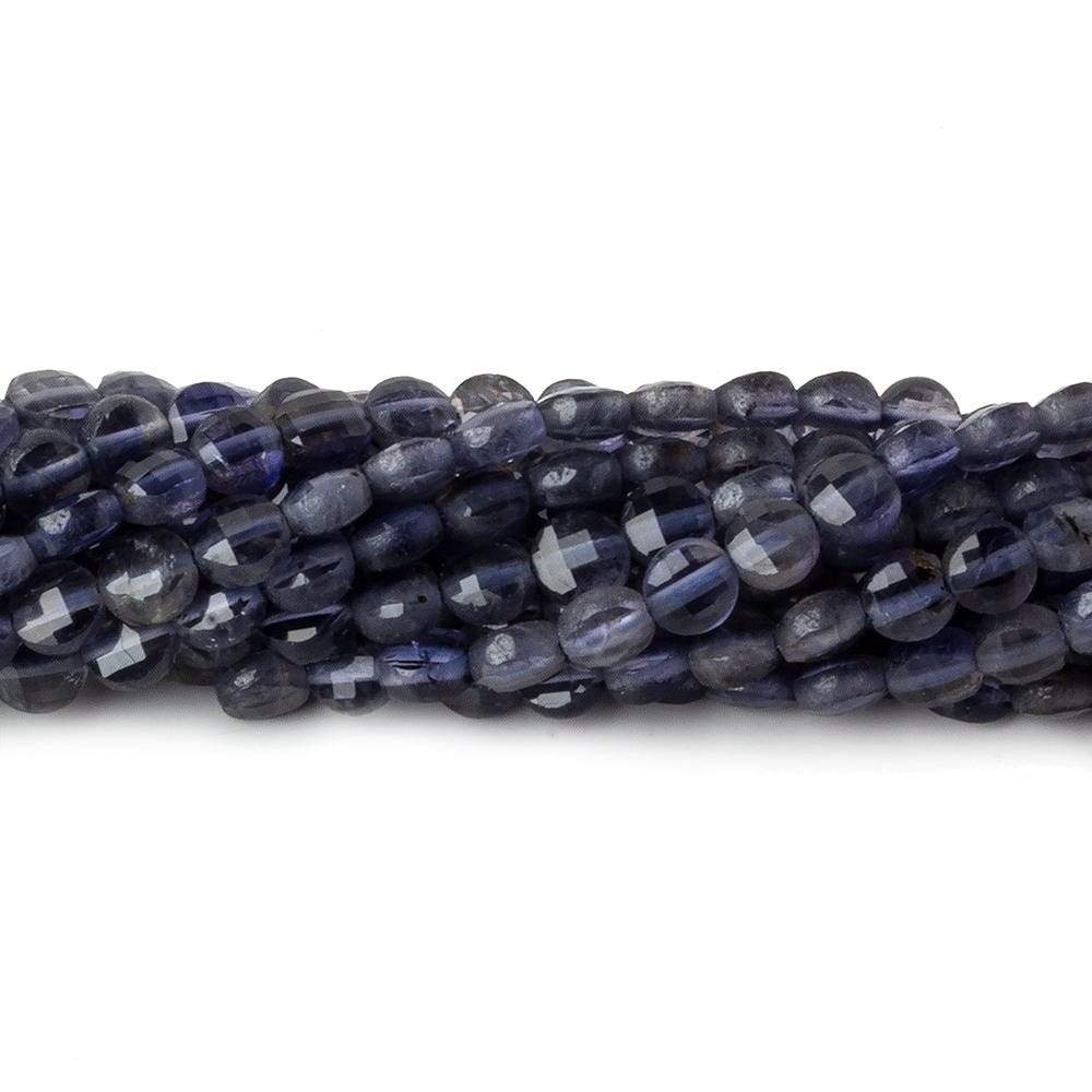 4mm Iolite checkerboard calibrated faceted coins 12.5 inch 85 beads AAA