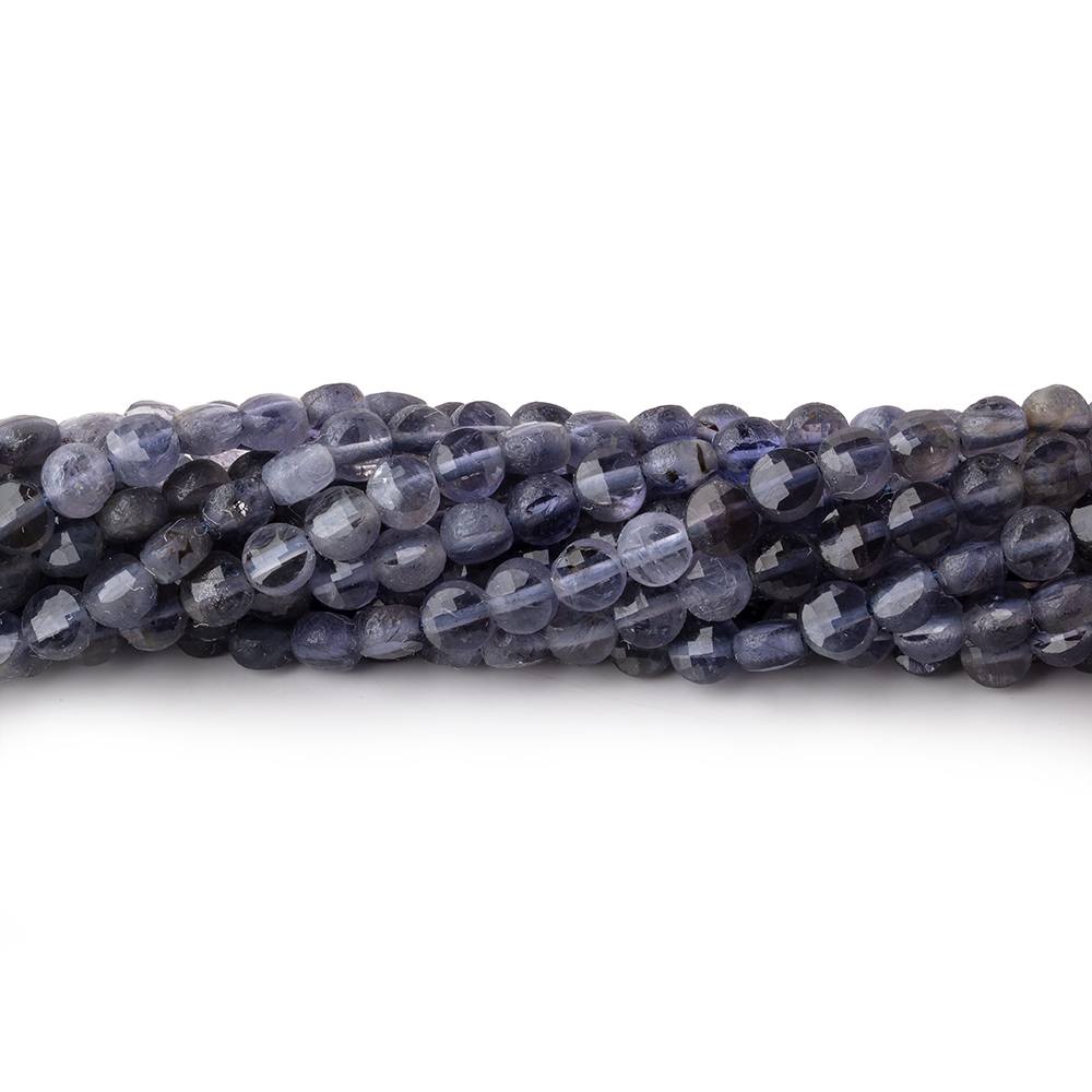 4mm Iolite Checkerboard Faceted Calibrated Coin Beads 12.5 inch 92 pieces