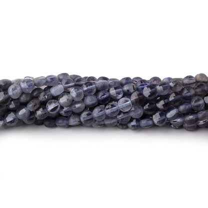 4mm Iolite Checkerboard Faceted Calibrated Coin Beads 12.5 inch 92 pieces
