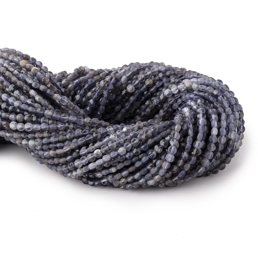 4mm Iolite Checkerboard Faceted Calibrated Coin Beads 12.5 inch 92 pieces