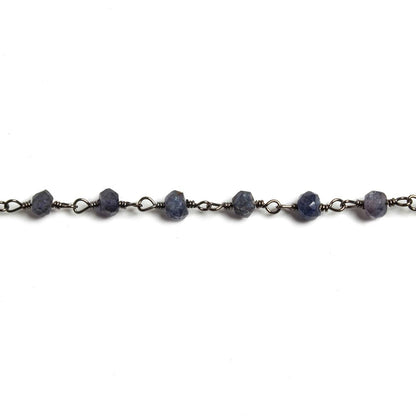 4mm Iolite faceted rondelle Black Gold Chain by the foot 34 pieces