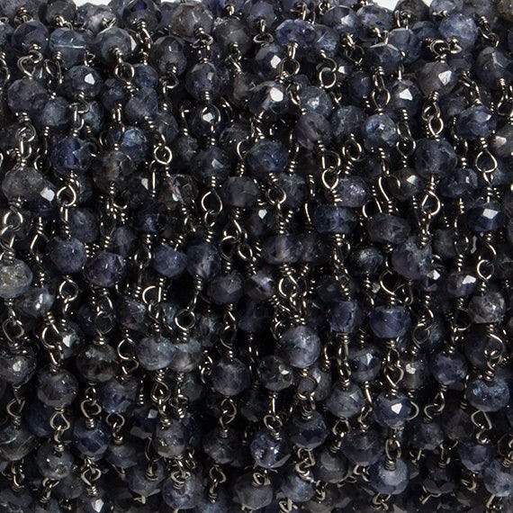 4mm Iolite faceted rondelle Black Gold Chain by the foot 34 pieces