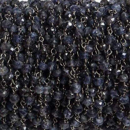 4mm Iolite faceted rondelle Black Gold Chain by the foot 34 pieces