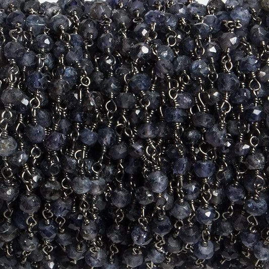 4mm Iolite faceted rondelle Black Gold Chain by the foot 34 pieces