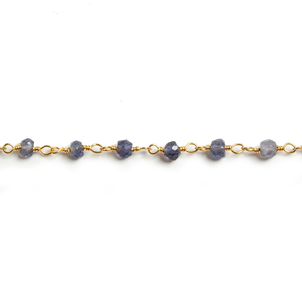 4mm Iolite faceted rondelle Gold Chain by the foot 34 pieces