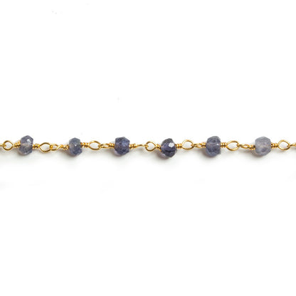 4mm Iolite faceted rondelle Gold Chain by the foot 34 pieces