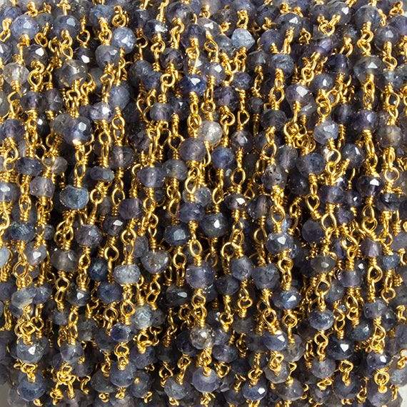 4mm Iolite faceted rondelle Gold Chain by the foot 34 pieces