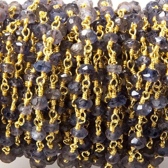 4mm Iolite faceted rondelle Gold plated Chain by the foot 39 pieces