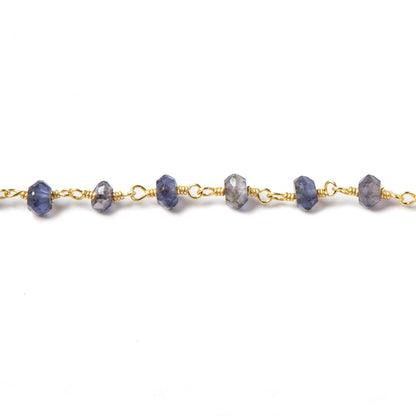 4mm Iolite faceted rondelle Gold plated Chain by the foot 39 pieces