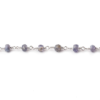 4mm Iolite faceted rondelle Silver plated Chain by the foot