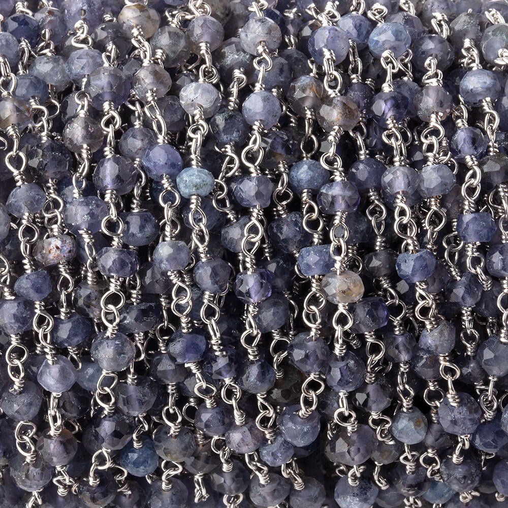 4mm Iolite faceted rondelle Silver plated Chain by the foot