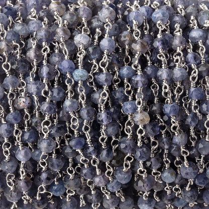 4mm Iolite faceted rondelle Silver plated Chain by the foot