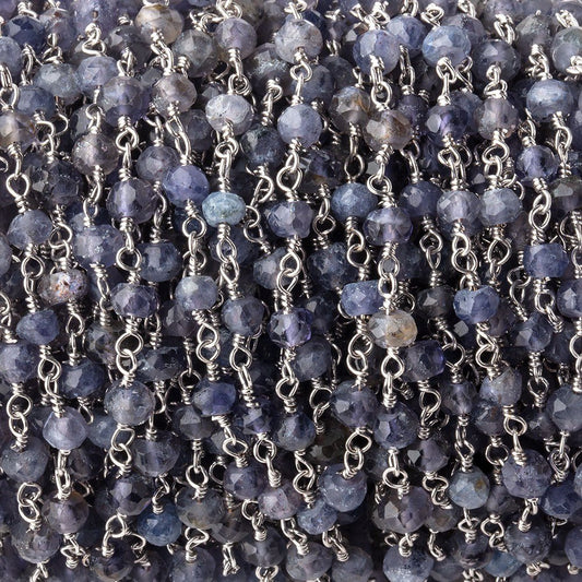 4mm Iolite faceted rondelle Silver plated Chain by the foot