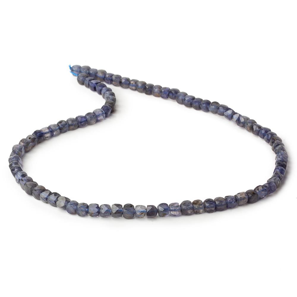 4mm Iolite micro faceted cubes 12 inch 80 beads