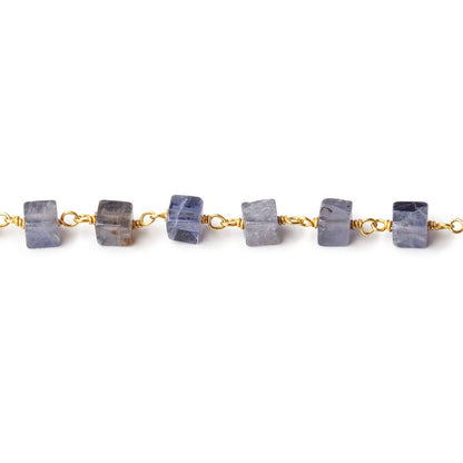 4mm Iolite Plain Cube beads on Vermeil Chain 33 pieces per foot