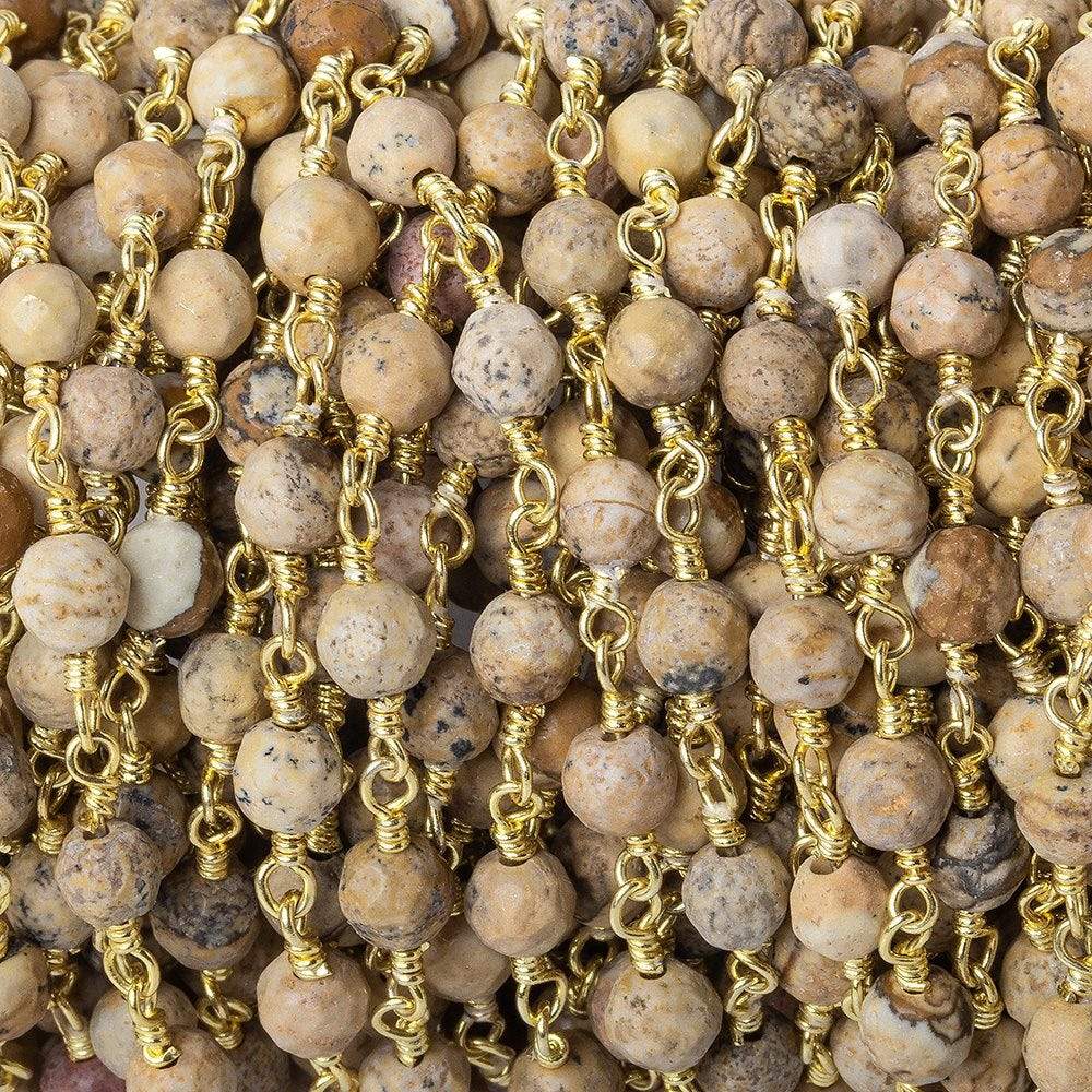 4mm Jasper faceted rounds Gold plated Wire Wrapped Chain