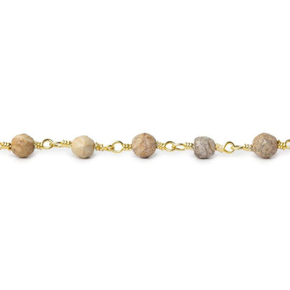 4mm Jasper faceted rounds Gold plated Wire Wrapped Chain