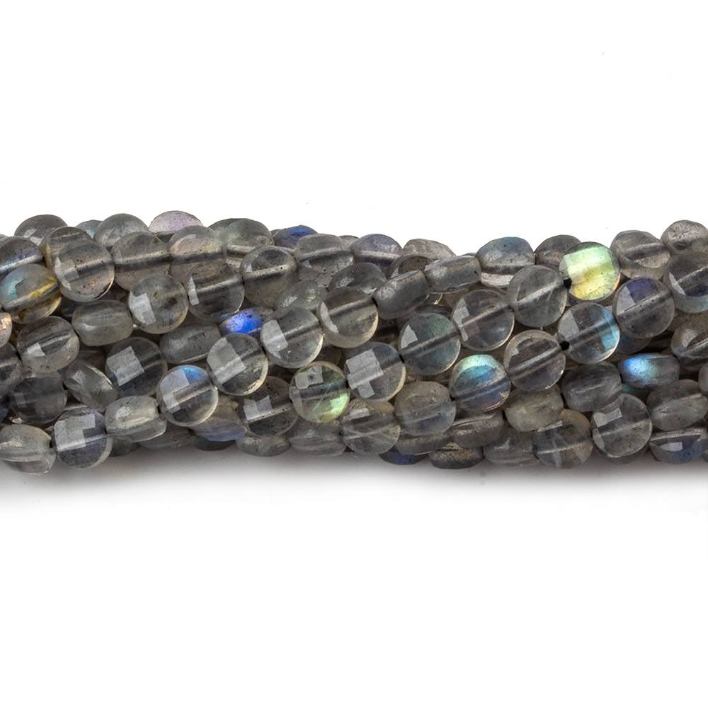 4mm Labradorite checkerboard calibrated faceted coins 12.5 inch 85 beads AAA