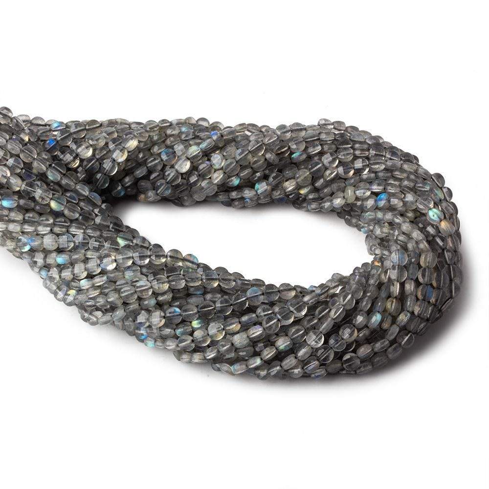 4mm Labradorite checkerboard calibrated faceted coins 12.5 inch 85 beads AAA