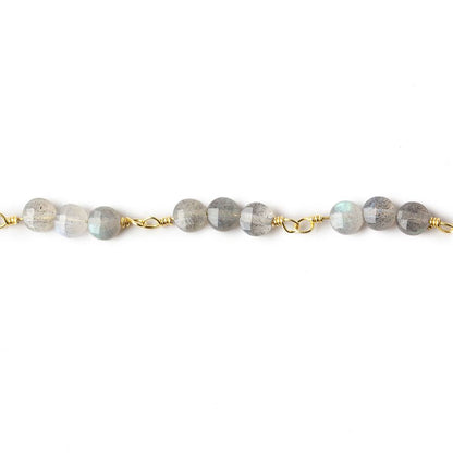 4mm Labradorite faceted coin Trio Gold Plated Chain by the foot 54 beads per length