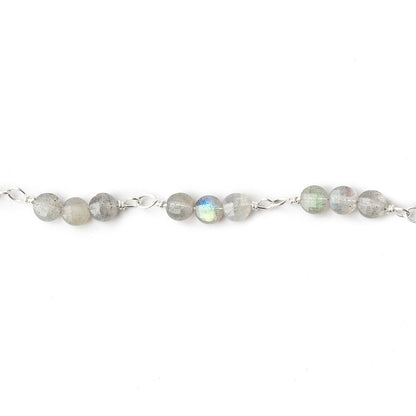 4mm Labradorite faceted coin Trio Silver Plated Chain by the foot 54 beads per length