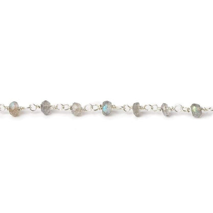 4mm Labradorite faceted rondelle .925 Silver Chain by the foot 34 pcs