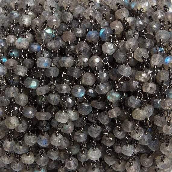 4mm Labradorite faceted rondelle Black Gold Chain by the foot 34 pieces