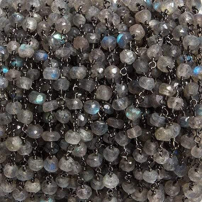 4mm Labradorite faceted rondelle Black Gold Chain by the foot 34 pieces