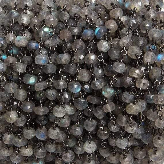 4mm Labradorite faceted rondelle Black Gold Chain by the foot 34 pieces