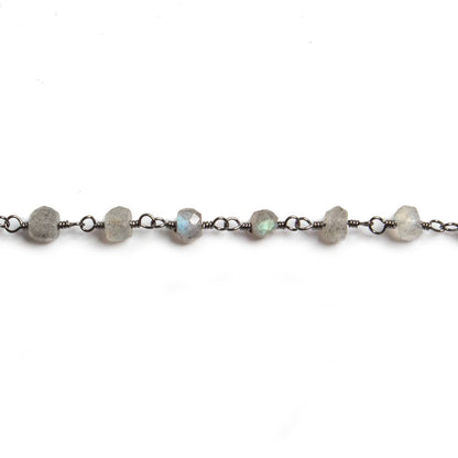 4mm Labradorite faceted rondelle Black Gold Chain by the foot 34 pieces