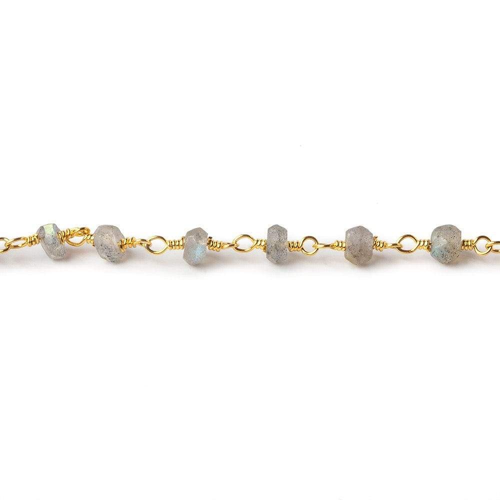 4mm Labradorite faceted rondelle Gold Plated Chain 36 pieces