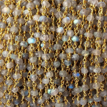 4mm Labradorite faceted rondelle Gold Plated Chain 36 pieces