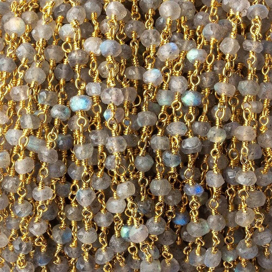 4mm Labradorite faceted rondelle Gold Plated Chain 36 pieces