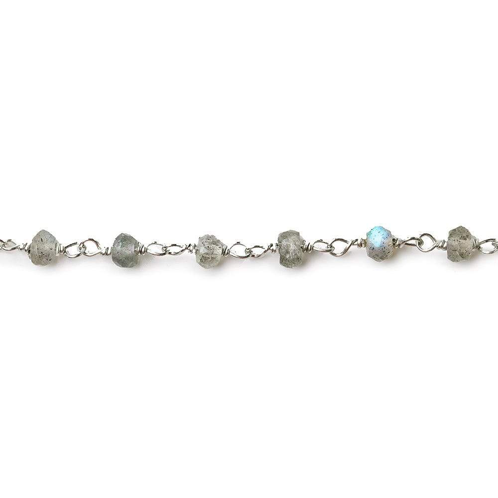 4mm Labradorite faceted rondelle Silver .925 Chain by the foot AA grade