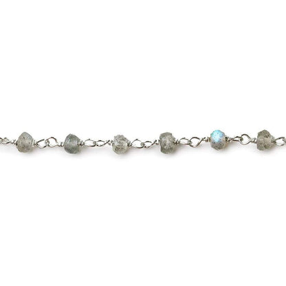 4mm Labradorite faceted rondelle Silver .925 Chain by the foot AA grade