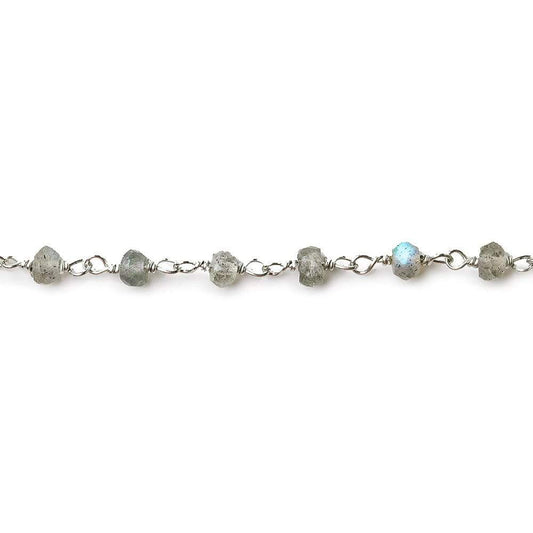 4mm Labradorite faceted rondelle Silver .925 Chain by the foot AA grade