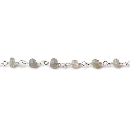 4mm Labradorite faceted rondelle Silver Chain by the foot 34 pieces