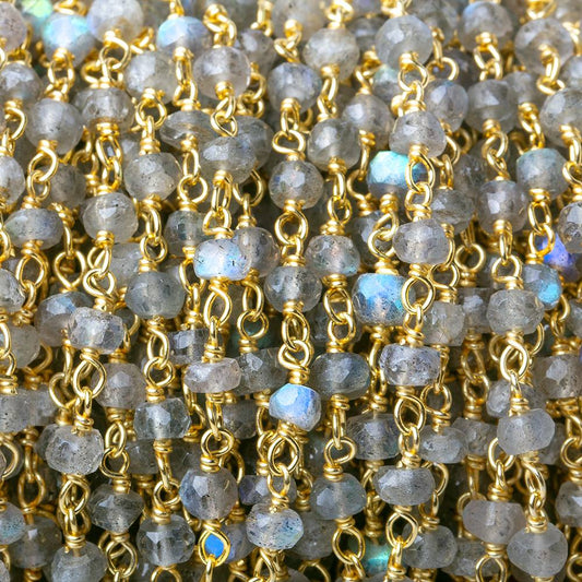 3.5-4mm Labradorite faceted rondelle beads on Vermeil Chain