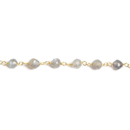 4mm Labradorite faceted round Vermeil Chain by the foot 35 beads