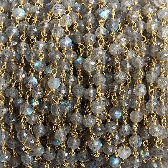 4mm Labradorite faceted round Vermeil Chain by the foot 35 beads