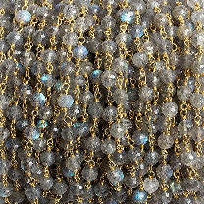 4mm Labradorite faceted round Vermeil Chain by the foot 35 beads