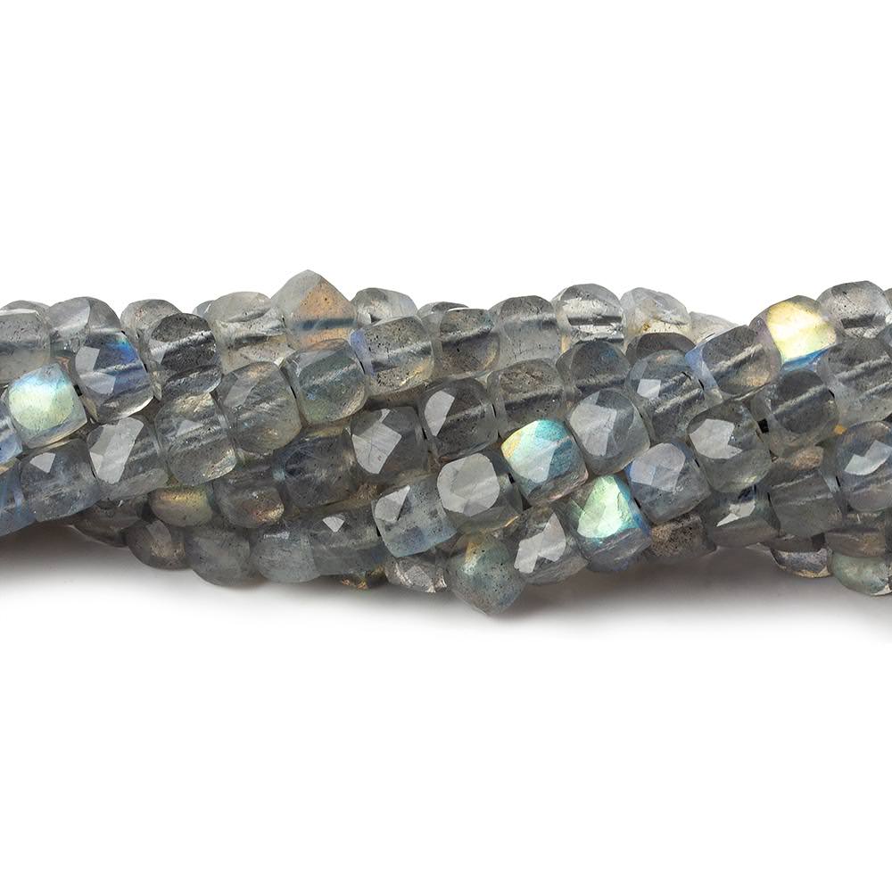 4mm Labradorite micro faceted cubes 12 inch 80 beads