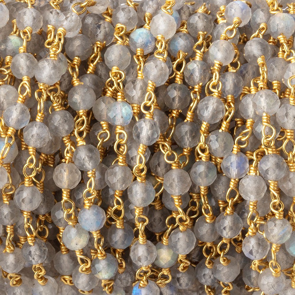 4mm Labradorite Micro Faceted Rounds on Gold Plated Chain
