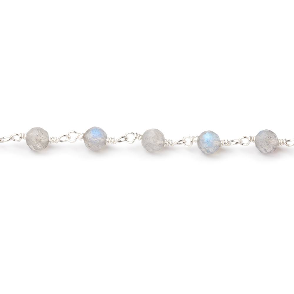 4mm Labradorite Micro Faceted Rounds on Silver Plated Chain