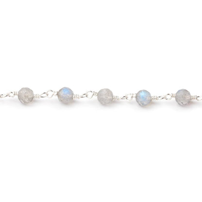 4mm Labradorite Micro Faceted Rounds on Silver Plated Chain
