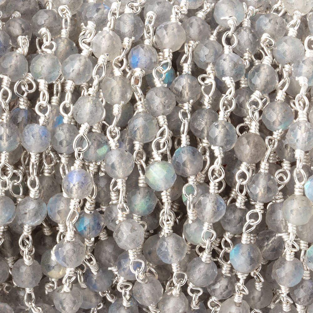 4mm Labradorite Micro Faceted Rounds on Silver Plated Chain
