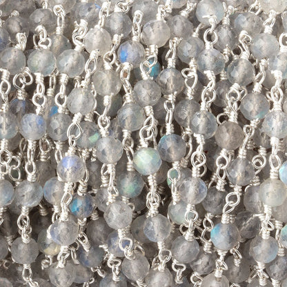 4mm Labradorite Micro Faceted Rounds on Silver Plated Chain